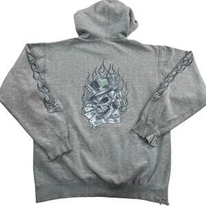 Bullhead vintage hoodie Sweatshirt flaming skull dice "Loyal To None" SZ Medium